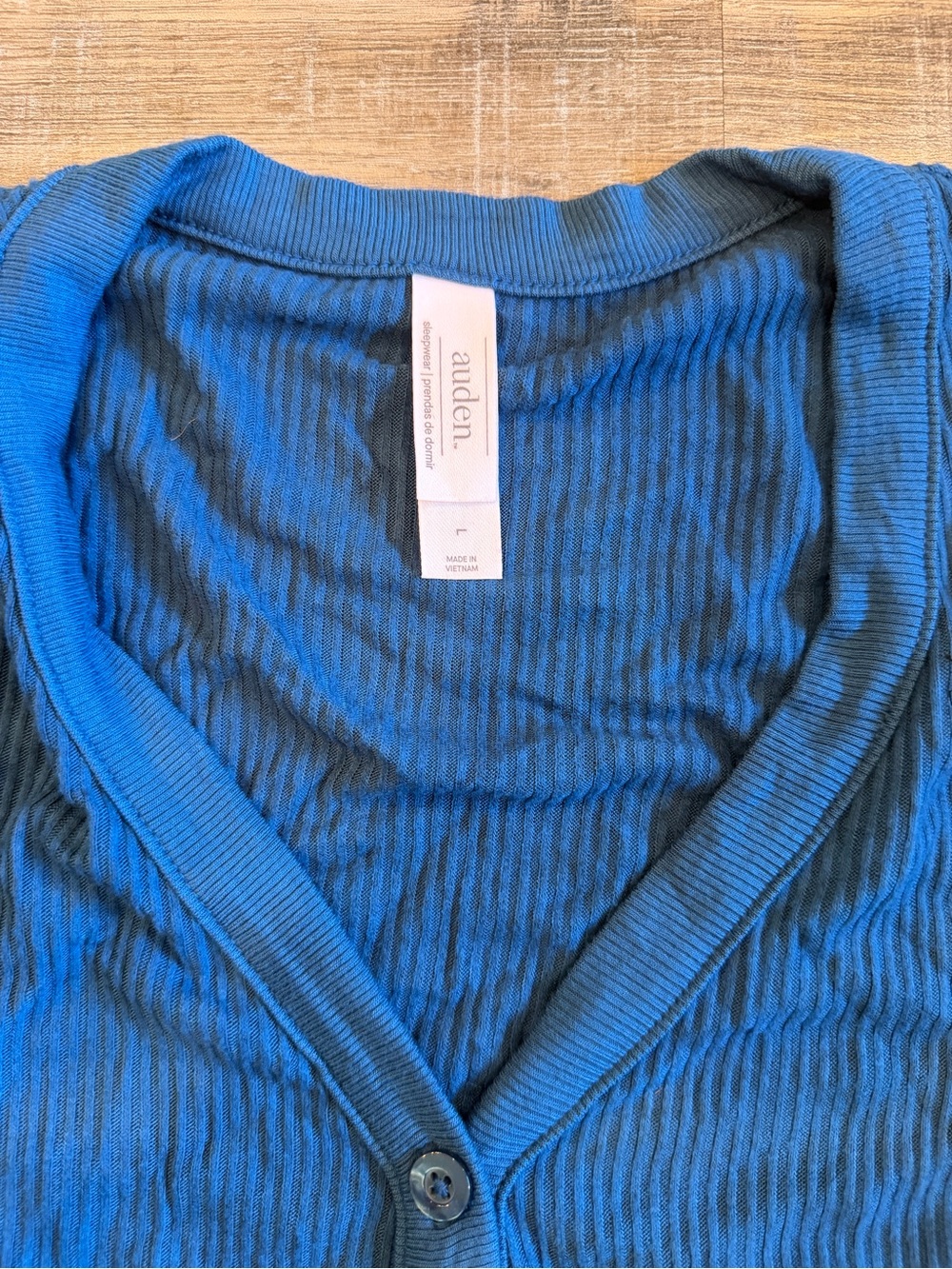 Auden Blue Ribbed V-Neck Button-Front Long Sleeve Top - Picture 2 of 3